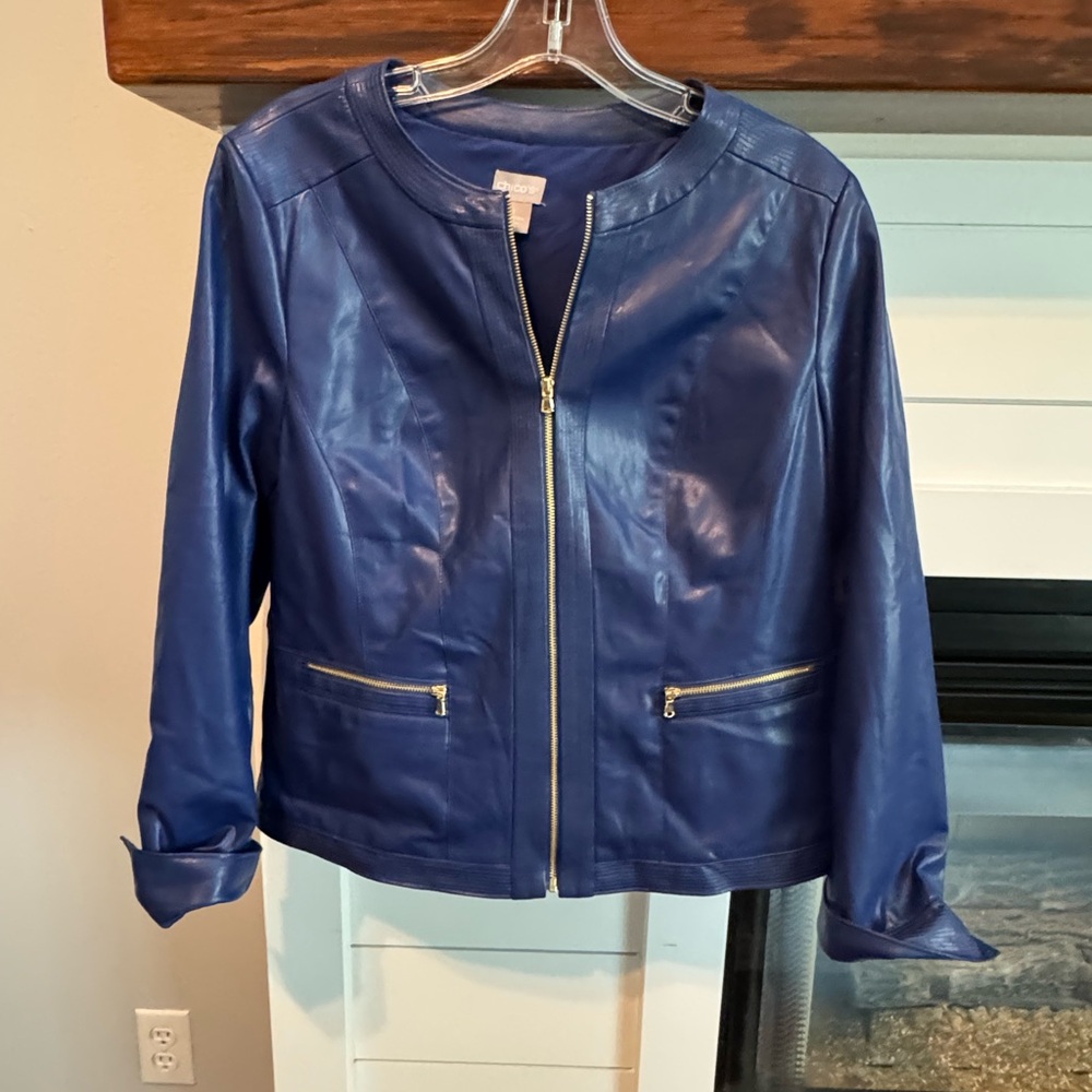 Chicos women’s size 1 (8-10) Blue Leather Jacket classy light coat